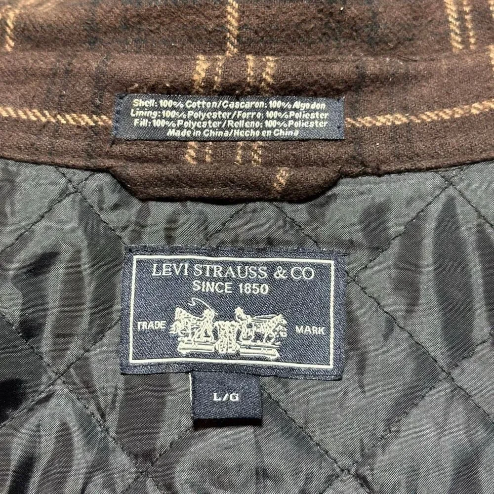 Levi Strauss & Co Brown Workwear Quilted Insulated Lined Flannel Shirt Jacket Me